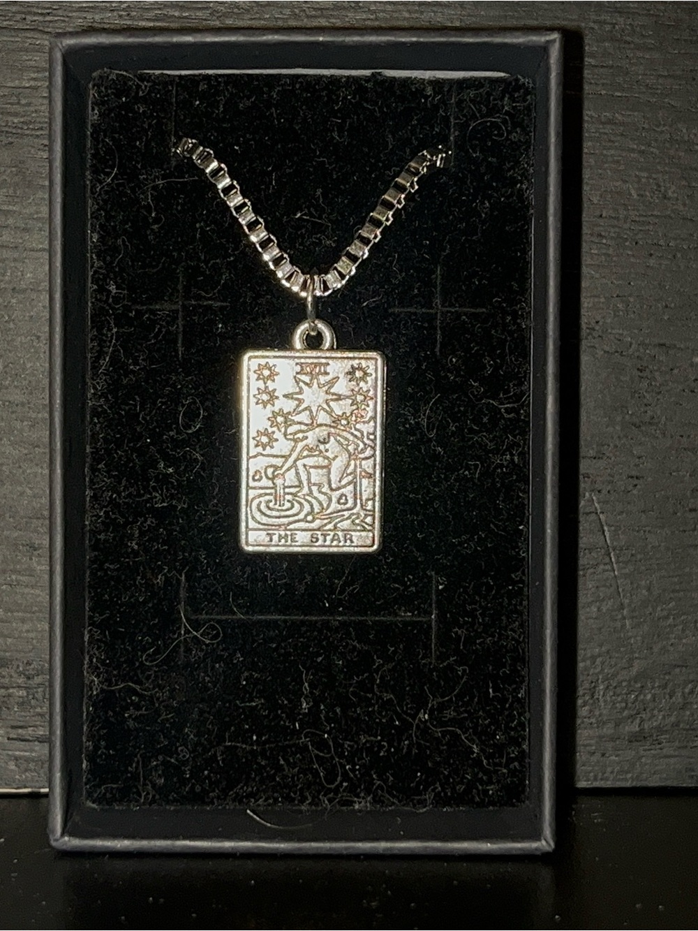 Silver Tarot 'The Star' Rectangular Pendant Necklace